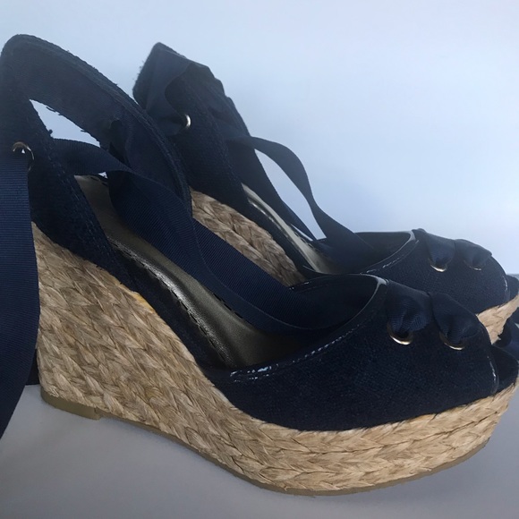Bebe Espadrilles Navy Blue Sandals Nautical Summer Always in Style 6B - Picture 4 of 6